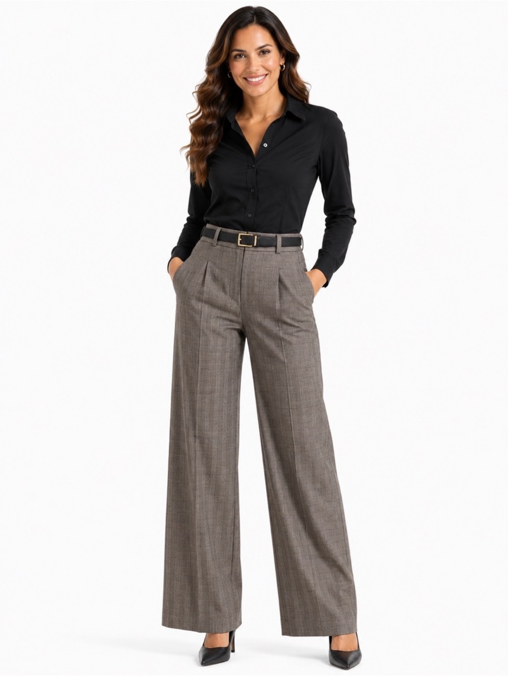 Ann Taylor NWT Wide-Leg Plaid Dress Pants in Taupe Pinstripe Size 8